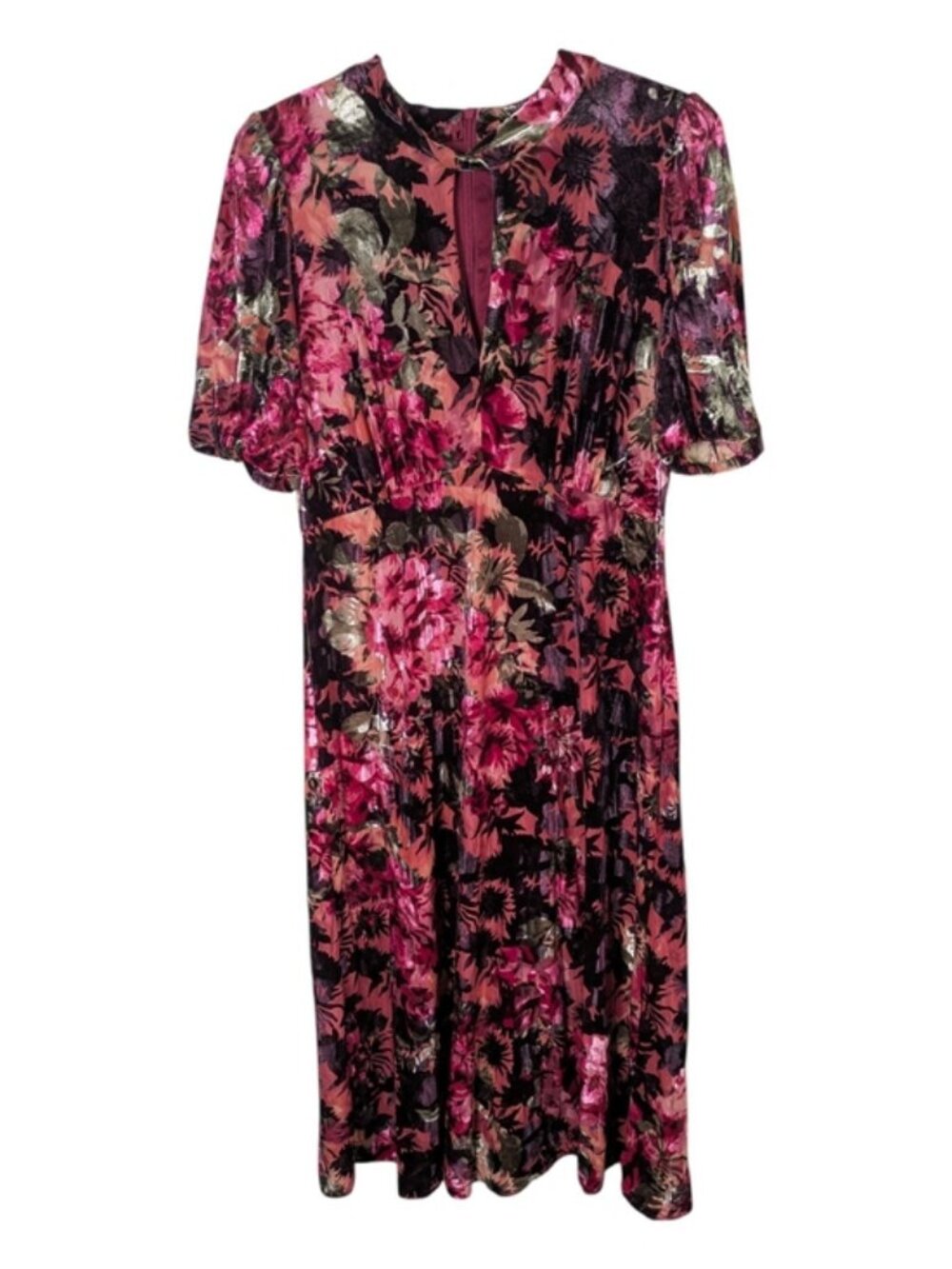 Maggy London Floral Velvet Burnout Midi Dress Raisin Wine Olive‎ Size 10